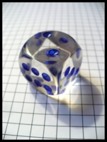 Dice : Dice - 6D - Large Clear Plastic With Blue Drilled Pips
